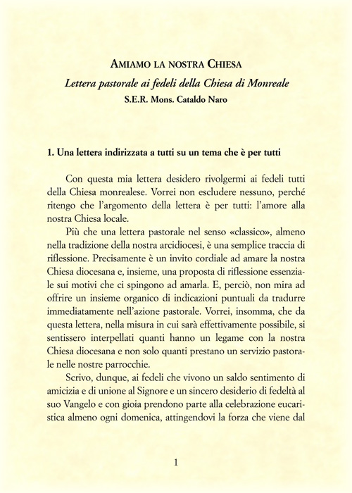 Lettera Pastorale Amiamo la nostra Chiesa